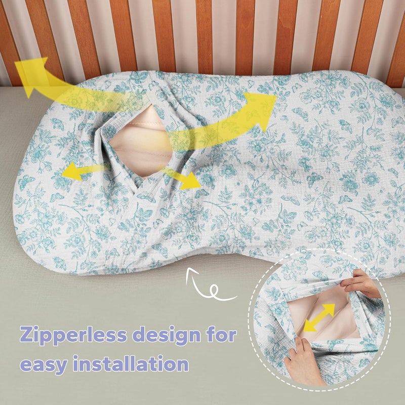 FUNUPUP Muslin Baby Lounger Cover Compatible with Snuggle Me Lounger, Infant Lounger Pillow Cover for Newborn, Removable Newborn Lounger Cover for Boys and Girls, Only Cover, Blue Flower - Image 3
